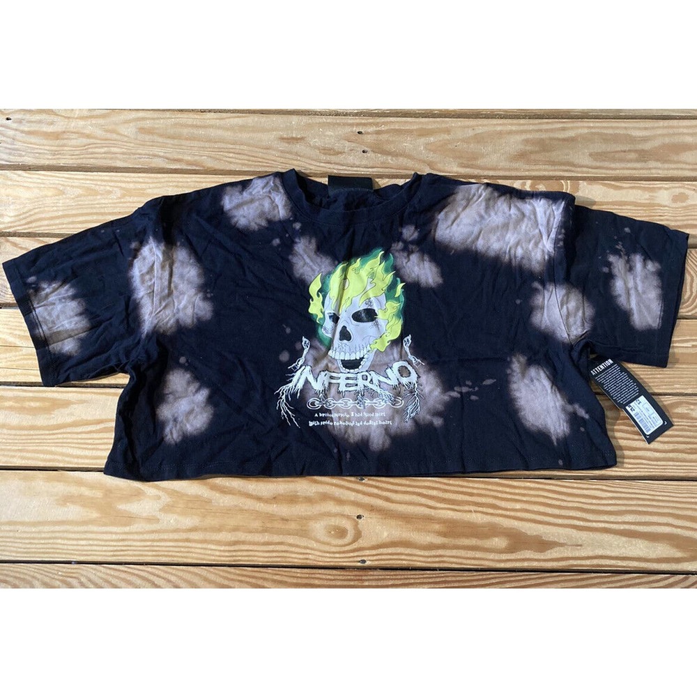 NWT Vitriol Bleach Dye Georgia Inferno Graphic Crop Shirt Small Black $21.95